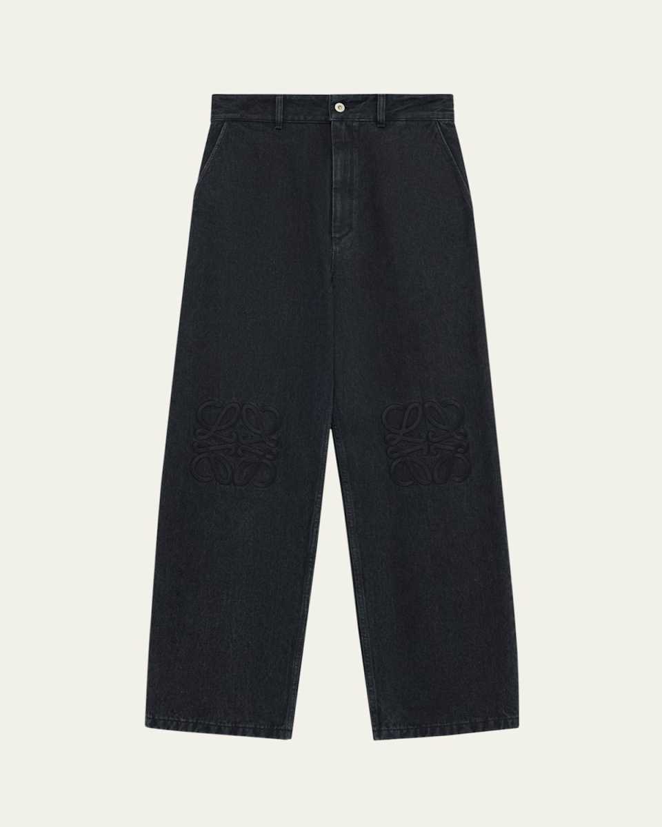 Tonal Anagram Baggy Wide-Leg Jeans